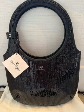 Courreges Black Sequin Circular-Handle Shoulder Bag by Courrèges